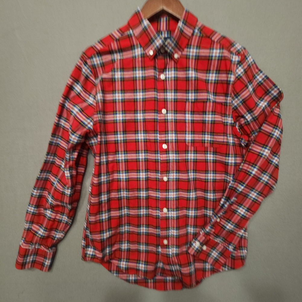 Five Four Mark McNairy Mens Red‎ Plaid Long Sleeve Button Up Shirt Size Medium